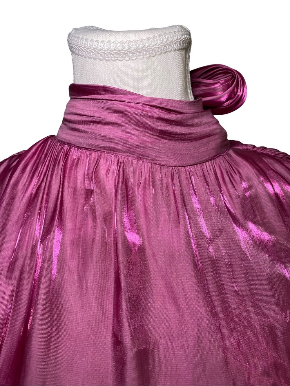 Aveloria Metallic Magenta Pleated
Long Sleeve Bow Neck Blouse - Picture 4 of 16